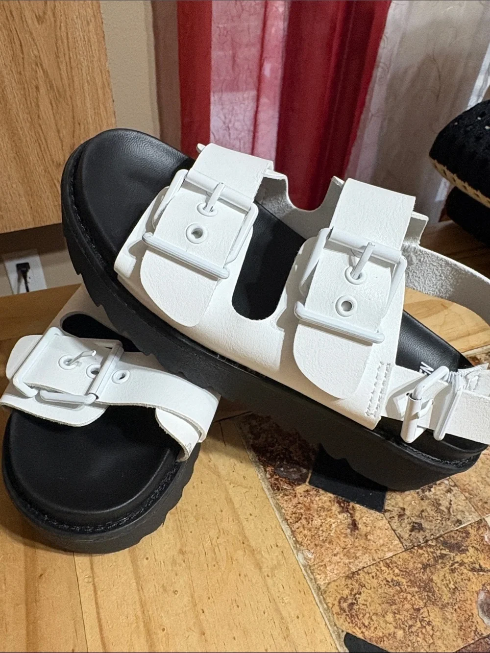 NWOT. Kids White Strappy Sandals with Black Sole